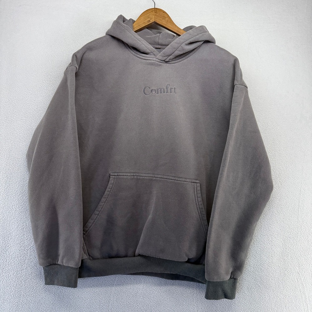 Comfrt Hoodie Adult Medium Gray Signature Embroidered Logo Oversized Blank